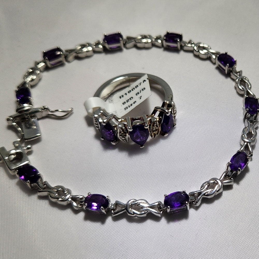 Amethyst Bracelet and Ring with white Topaz